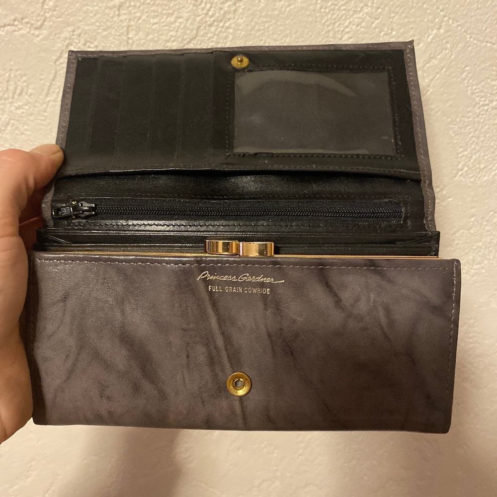 Princess Gardner full grain cowhide wallet vintage gray black id case authentic